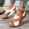 Sapatos de Praia Europeus e Americanos Transfronteiriços Vazados Preto e Branco Marrom Sola Grossa Peep-Toe 2024 Comércio Exterior Verão Velcro Atacado Tamanho Grande