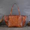 Nova primeira camada de couro de vaca curtido com vegetais, grande capacidade, bolsa tote vintage de couro genuíno, bolsa diagonal de um ombro, bolsa grande para compras para mulheres