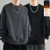 Moletom masculino, novo estilo outono e inverno, gola redonda, corte solto, forrado com fleece, sem capuz, blusa de puxar, jaqueta masculina de manga comprida, versátil