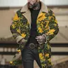 Chaqueta Larga de Algodón Marrón con Botones Blancos, Producto Nuevo Digital de Impresión 3D Multicolor Transfronterizo Europeo y Americano