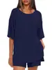 Conjunto Casual de Moda Verão Europeu e Americano Transfronteiriço Feminino 2026 com Várias Cores Sólidas, Top Soltinho e Confortável de Manga Curta com Gola Redonda e Shorts