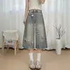 Jeans Cortos Vintage Rasgados Lavados para Mujer, Verano 2026 Nuevos de Cintura Alta Moda Retro Sueltos de Pierna Ancha