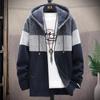 Comércio exterior transfronteiriço outono e inverno malhas casaco masculino forrado de lã espessa costura suéter com capuz moda casual roupas masculinas