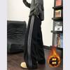 Pantalones Pesados Americanos Retro de Tres Barras para Hombre con Forro Polar Engrosado Pantalones de Uniforme Escolar Holgados de Pierna Recta Deportivos de Pierna Ancha