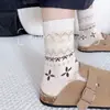 Calcetines de Hilo Fair Isle Otoño Nuevo Estilo Copo de Nieve Media Pantorrilla Caídos Patrón de Cuadros Estilo Inglés Calcetines de Media Pantorrilla para Hombre