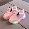 Otoño e Invierno 20 Zapatos Nuevos con Luces para Niños Zapatos con Luz LED de Moño para Niñas Ligeros y Transpirables Zapatos para Bebés Niñas