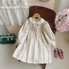 Ropa Importada para Niñas Vestido Estampado Ruched Estilo Francés Colección Primavera 2026 Dulce Vestido de Princesa con Cuello de Muñeca Manga Larga