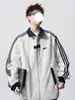 Chaqueta Estilo Universitario Americano para Hombre Otoño e Invierno Color de Contraste Empalme Tendencia Versátil Juventud Estudiante Chaqueta Rayada Uniforme de Béisbol
