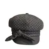 Novo chapéu octogonal versátil estilo coreano com laço de bolinhas para mulheres, boina de moda retrô para primavera e outono, boné de jornaleiro que afina o rosto