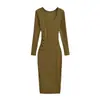 Estilo Deseo Puro Elegante Vestido Bodycon de Manga Larga con Escote Corazón Cintura Fruncida Ajustado Otoño Color Sólido Vestido Largo Chica Popular para Mujer