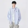 Camisa de Manga Larga Rayada para Pareja Americana Hombre Primavera Tendencia Marca Holgada Bordado Sonriente Estilo Preppy Chaqueta Casual