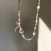 Collar de Lazo de Perlas Color Dopamina, un Gargantilla Dulce y Versátil para Viajes de Verano y Fotos de Vacaciones