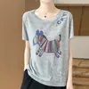 Camiseta de Manga Corta de Verano con Estampado de Letras de Pony Divertido de Dibujos Animados, Top de Moda Ajustado para Mujer