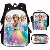 Princesa de Hielo y Nieve Elsa Mochila Escolar Mochila Infantil de Jardín de Infancia Bolsa de Hombro Impermeable de Gran Capacidad Estuche Juego de Tres Piezas