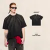 Camiseta de manga corta holgada estilo americano para hombre Bk, 250 g, algodón puro lavado, con diseño degradado de patrón irregular de rayo.