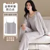 Nuevo Estilo Primavera y Otoño Pijama 100% Algodón Puro para Mujer, Manga Larga, Ropa de Casa Cómoda y Suave con Almohadillas en el Pecho, Conjunto de Tres Piezas 100% Algodón