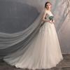 Vestido de Noiva Estilo 2026 com Cauda, Design Francês Simples e Elegante Estilo Floresta Céu Estrelado para Noivas Baixinhas, Vestido de Casamento de Verão