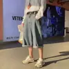 Calça Cropped Larga Estilo Hong Kong Fina de Verão Modelagem Solta Ins Bolso Grande Marca Tendência Roupa de Trabalho Shorts Jeans para Homens