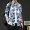 Camisa de manga larga con estampado de letras para hombre, de otoño, holgada, abullonada, elegante, juvenil, con solapa, chaqueta fina
