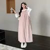 Ropa de maternidad otoño e invierno vestido peto de pana rosa capa interior de encaje conjunto de dos piezas cuello de muñeca conjunto de ropa exterior larga