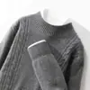 Suéter de punto grueso de siete agujas 100% lana pura, patrón trenzado resistente, cuello medio alto, para hombre, nuevo para otoño e invierno, manga larga, capa base