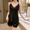 Conjunto de Pijama de Seda de Hielo para Mujer, Camisola con Shorts de Verano, Camisón Sexy de Deseo Puro, Ropa de Casa Fina de Seda Artificial para Primavera y Otoño