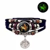 Pulseira de Couro Luminosa 12 Constelações para Homens e Mulheres Presente de Casal Pulseira de Contas Multicamadas Feita à Mão Joia de Mão Criativa Atacado