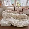 Juego de ropa de cama fresco y sencillo para dormitorio, agradable para la piel y suave, gasa abullonada, juego minimalista de cuatro piezas