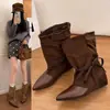 Botas de diseño botines pierna de pantalón de mujer apiladas punta fina con cordones 20267cm otoño nicho plisadas tacón oculto botas estilo nuevo