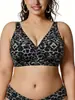 Sujetador cruzado de Amazon sin costuras, cuello en V, talla grande, estampado de leopardo, sin varillas, con efecto push-up y elevación, hecho de tela de seda helada, para mujer