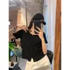 2024 Camiseta de Manga Corta para Mujer de Verano Versátil Moda Simple Casual Ajustada de Botones Corta Top de Hombro