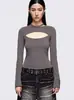 Moda Elegante Nueva de Otoño e Invierno Transfronteriza Europea y Americana Color Sólido Puro Cuello Redondo Aro de Acero Hueco Camiseta de Manga Larga para Mujer Aliexpress Cintura
