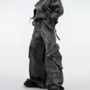 Marca Tendência Estilo Americano Zíper Design Multi-Bolsos Resistente Solto Reto Micro Flare Roupa de Trabalho Jeans para Homens da Indústria Pesada