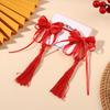 Horquilla de lazo rojo con bola de pelo estilo chino borla horquilla para niños Año Nuevo Hanfu clip para bebé diadema de cinta