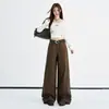 Jeans de Pierna Ancha Lavados de Cintura Alta Color Verde Militar para Mujer Otoño 2026 Nuevos Casuales Sueltos Caídos Pantalones Banana