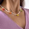 Collar de cuentas de arroz con margaritas coloridas de estilo bohemio, collar de clavícula con cuentas geométricas simples de estilo europeo y americano.