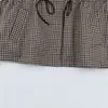 Roupas femininas estilo europeu e americano 2026 outono nova moda versátil jaqueta xadrez com capuz gola alta manga longa casaco de comprimento médio
