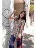 Camisola francesa retro con cuadros contrastantes para mujer, falda dulce de verano, camisa de muñeca sin mangas que cubre el vientre, top pequeño