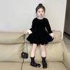 Roupa Infantil Gola de Pérola Forrada de Lã Vestidinho Preto 2025 Primavera Novo Estilo Vestido de Veludo Menina Bebê Durável