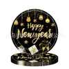 Fiesta de Nuevo Modelo Transfronteriza 2027 Año Nuevo Fondo Negro Chapado en Oro Suministros de Decoración para Fiesta Servilletas de Papel Mantel Vajilla Set de Arreglo