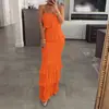 Moda Europeia e Americana Transfronteiriça 2026 Elegante Sexy Temperamento Roupas Femininas Cor Sólida Sem Mangas Faixa Ruched Pregueado Franzido Longo Saia Feminina