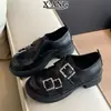 Zapatos Mary Jane negros de piel genuina para mujer, colección otoño/invierno 2026, estilo preppy, planos de punta profunda estilo JK, mocasines