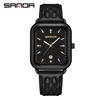 Relógio de Pulso Quartz Tendência Marca Sanda Calendário Simples Quadrado Masculino e Feminino com Pulseira de Couro Relógio à Prova d'Água Atacado