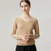 Suéter de punto 100% cachemir puro con cuello en V para mujer, nuevo suéter base cálido versátil de ajuste slim para otoño e invierno