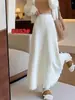 Falda Larga de Punto Midi de Cintura Alta Otoño Invierno para Mujer Blanca de Línea A Plisada con Caída Adelgazante Versátil Elegante