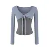 Camiseta Ajustada de Encaje Retorcido con Cordones, Estilo Falso Dos Piezas, para Mujer, Estilo Otoño 2026, Estilo Coreano, Diseño Hot Girl, Top Adelgazante