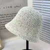 Chapéu de Pescador Artístico Estilo Coreano Atacado Chapéu Bacia Malhado Versátil Estilo Japonês Chapéu Balde Tecido à Mão Feminino Tricô