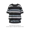 Suéter de tricô de lã listrado color block com gola redonda, moderno, solto e modelador, versátil, estilo japonês de nicho, tendência para outono e inverno