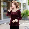 Nuevo Estilo Otoño 2026 Moda Elegante Versátil Adelgazante Cuello de Encaje Manga Larga Temperamento Camisa Básica Top de Terciopelo Ceñido a la Cintura