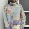 Estación Independiente de Amazon Temu Chaqueta Cardigan Suéter de Cuello Alto Estampado Abstracto Multielemento 3D para Mujer E127